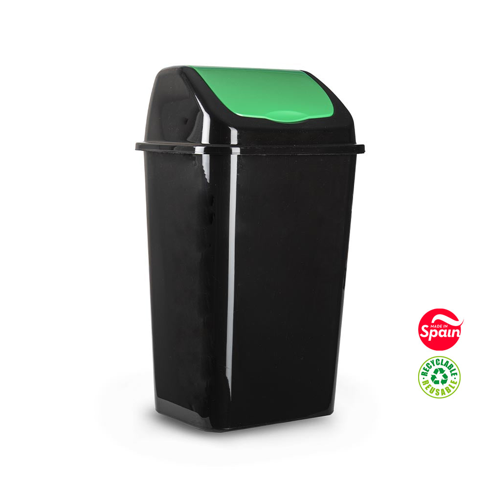 Contentor 30L Plástico c/Tampa Basculante Preto/Verde - 57114149V