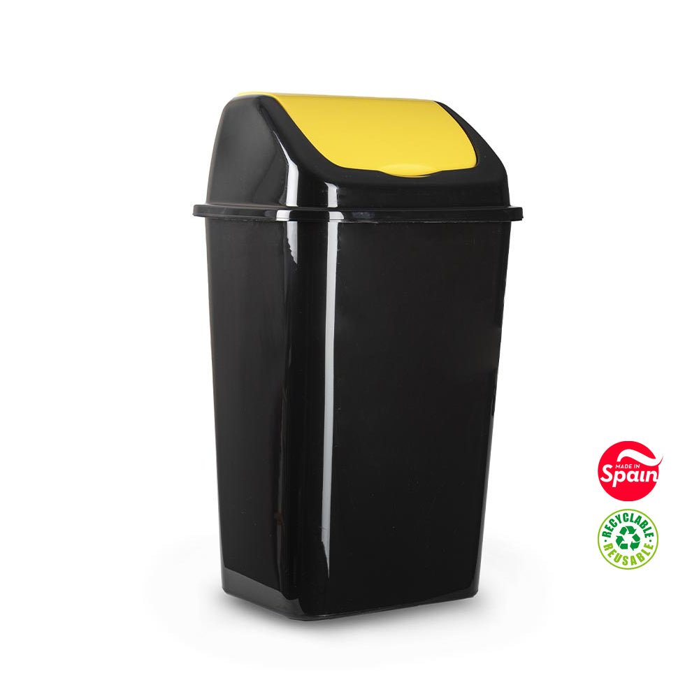 Contentor 30L Plástico c/Tampa Basculante Preto/Amarelo - 57114149Y