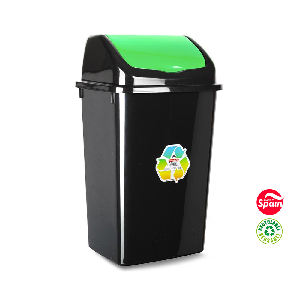 Contentor 50L Plástico c/Tampa Basculante Preto/Verde - 57114791V