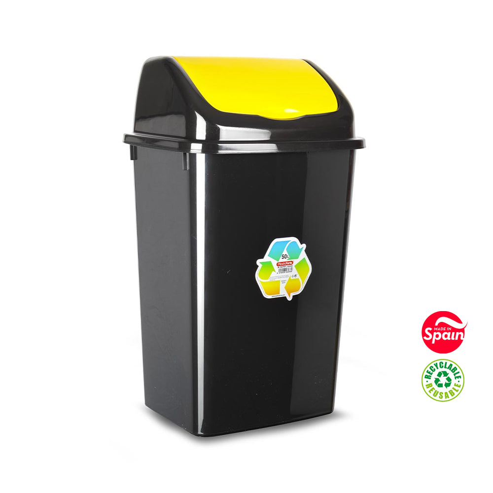 Contentor 50L Plástico c/Tampa Basculante Preto/Amarelo - 57114791Y