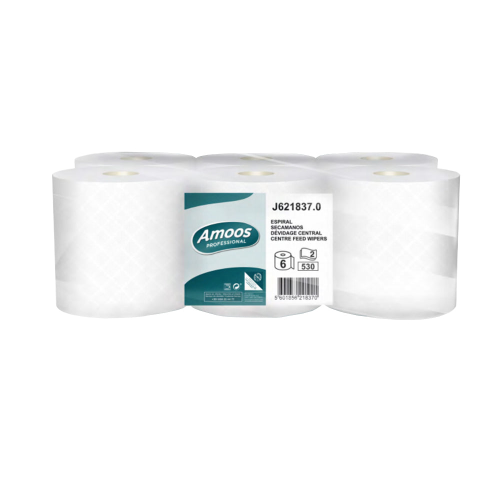 Rolo Toalhas Mão 175mx20cm 2Fls Amoos Picotado Pack 6un