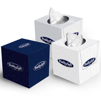 Lenços Papel Facial Bulkysoft 20.5x20.5cm Cubo 90un