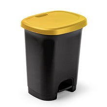 Carregar imagem no visualizador da galeria, Contentor Plastico c/Pedal Preto 27 Litros Tampa Amarelo - 5711418353