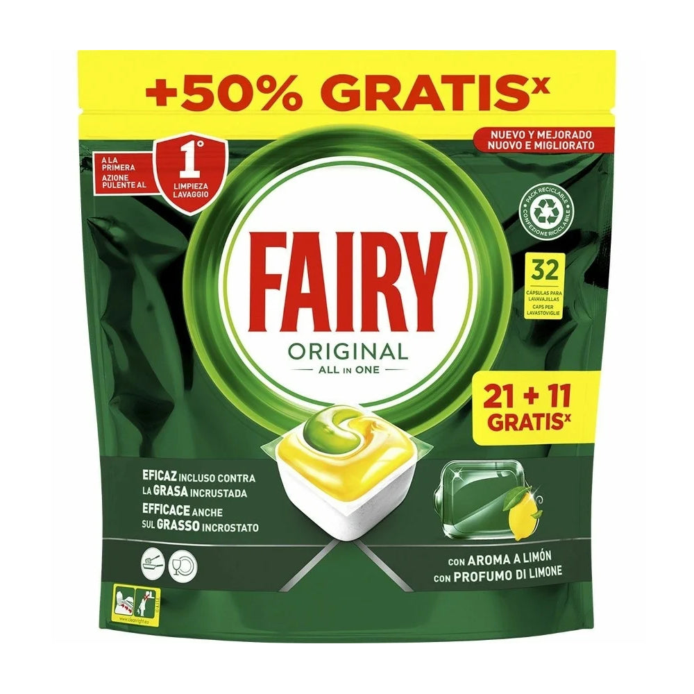 Detergente Máquina Loiça Pastilhas Fairy Limão 21+11un - 6831032